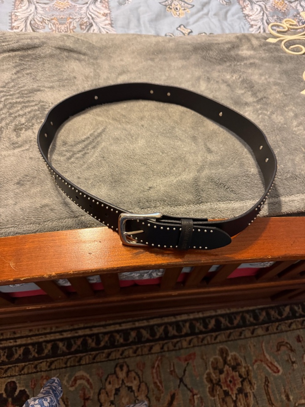 WOMANS Harley-Davidson Black Leather Studded Belt with Silver Buckle